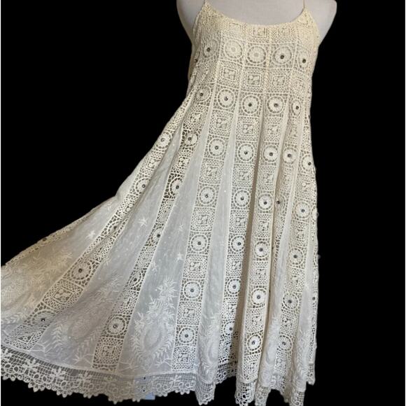 Free People Boho Lace Rhinestone Embroidered Dress - Picture 2 of 8
